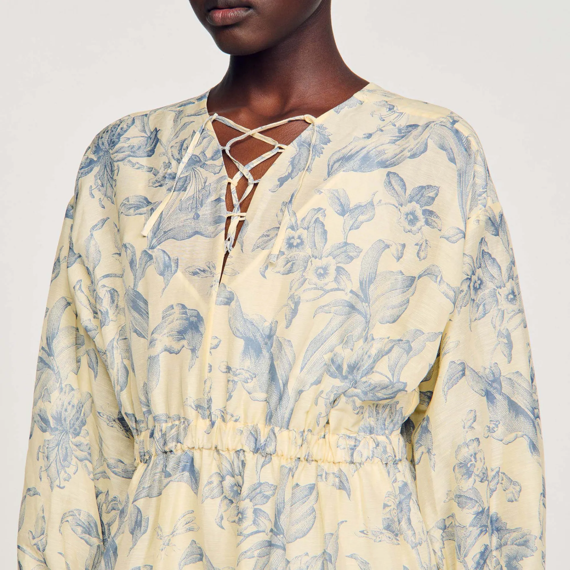 Robes*SANDRO Robe à Imprimé Fleuri Ecru / Bleu