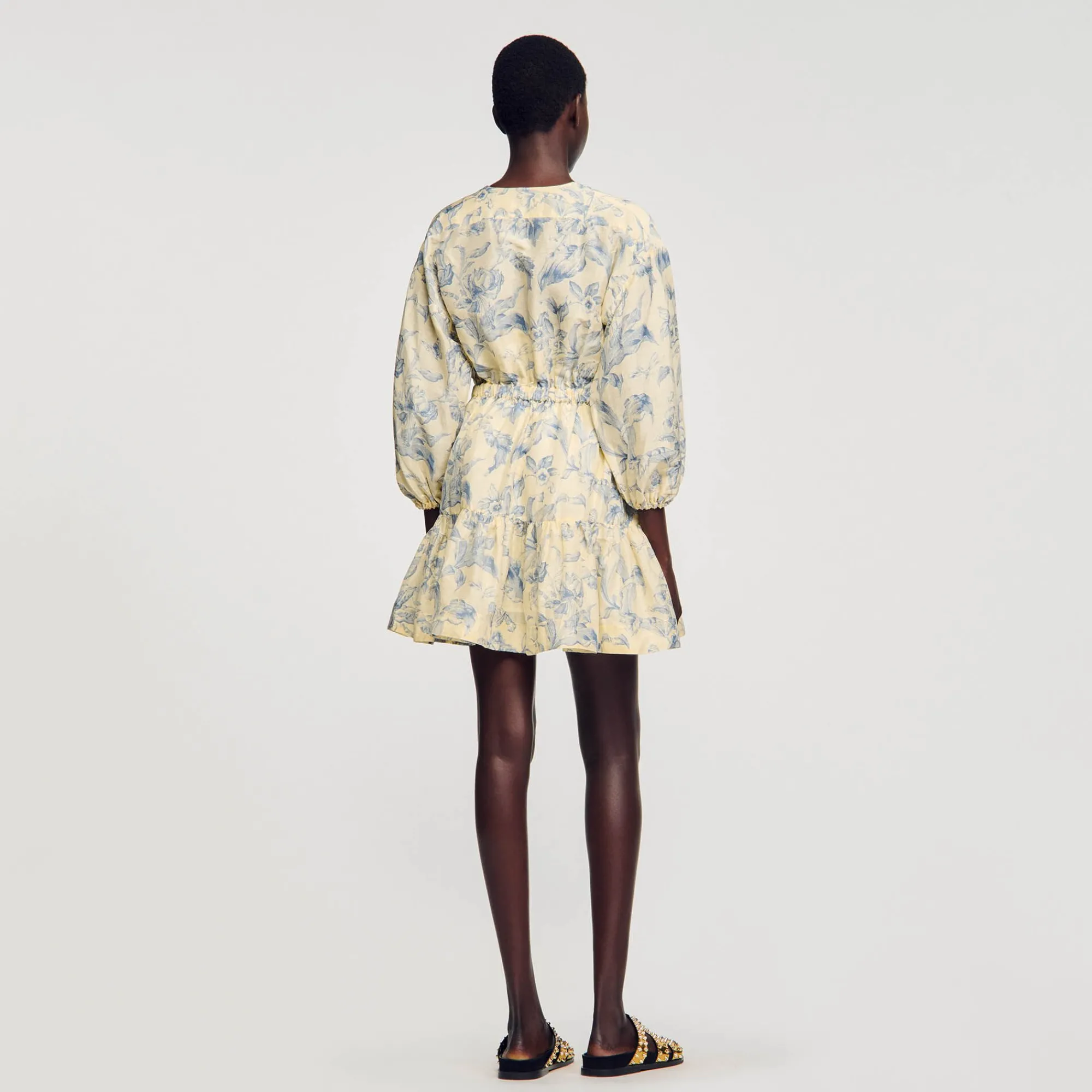 Robes*SANDRO Robe à Imprimé Fleuri Ecru / Bleu