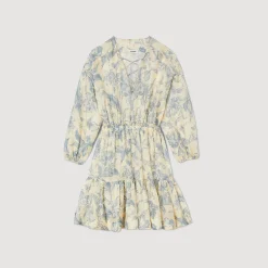 Robes*SANDRO Robe à Imprimé Fleuri Ecru / Bleu