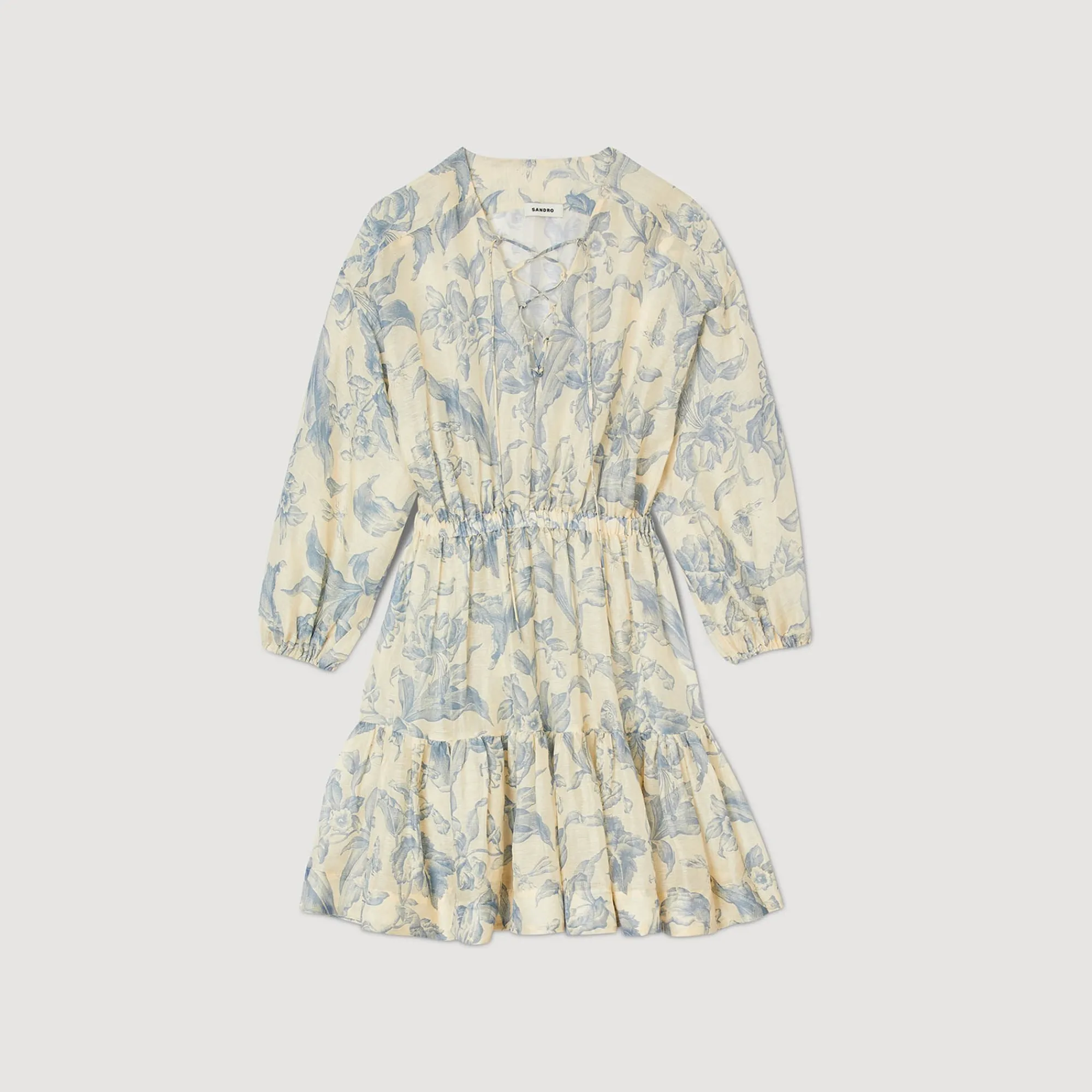 Robes*SANDRO Robe à Imprimé Fleuri Ecru / Bleu