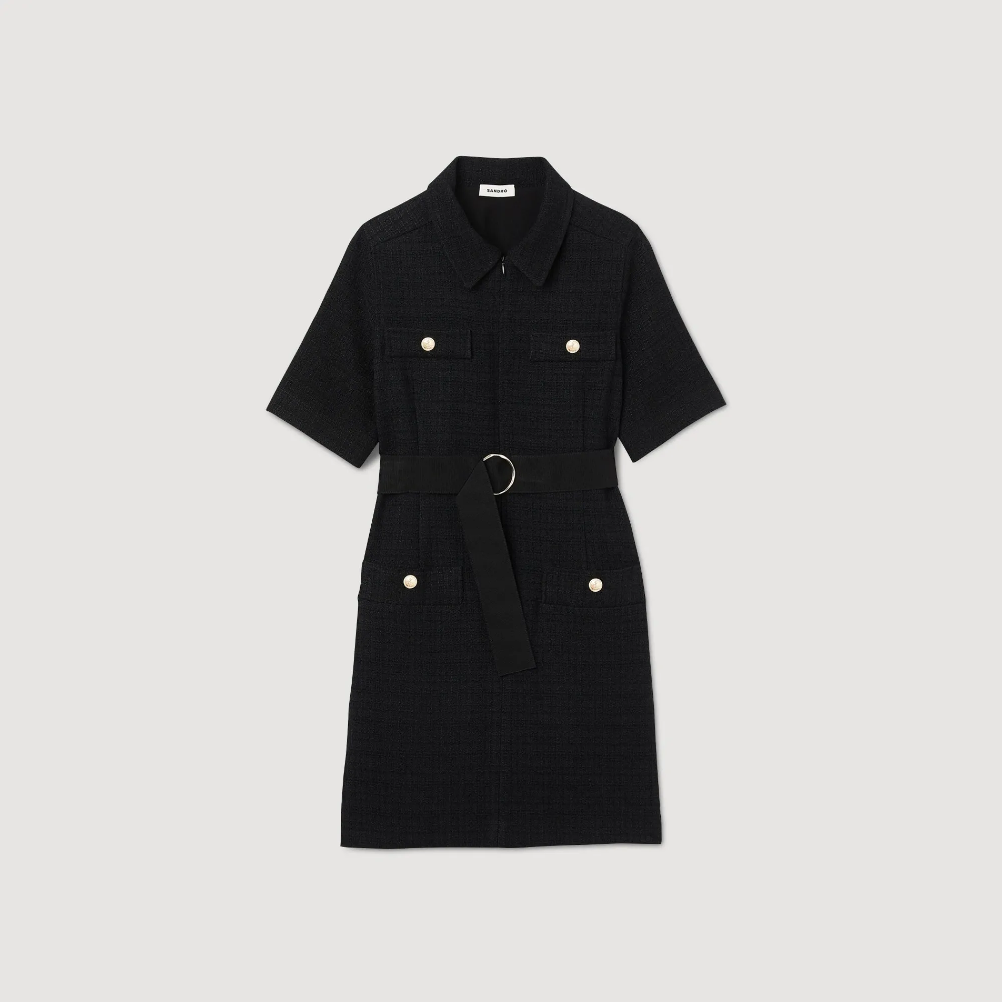 Robes*SANDRO Robe à Manches Courtes Bi Matières Noir