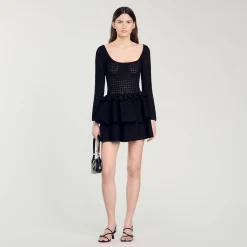 Robes*SANDRO Robe à Volants Noir