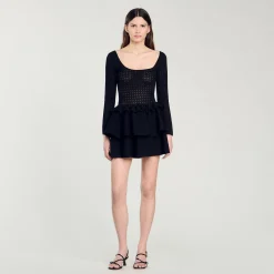 Robes*SANDRO Robe à Volants Noir