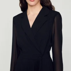 Robes*SANDRO Robe Bi-matière à Manches Longues Noir