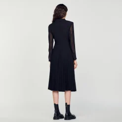 Robes*SANDRO Robe Bi-matière à Manches Longues Noir