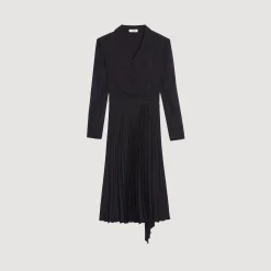 Robes*SANDRO Robe Bi-matière à Manches Longues Noir