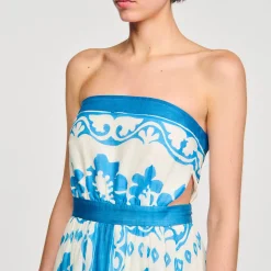 Robes*SANDRO Robe Bustier Bleu / Blanc
