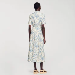 Robes*SANDRO Robe Chemise Fleurie Ecru / Bleu