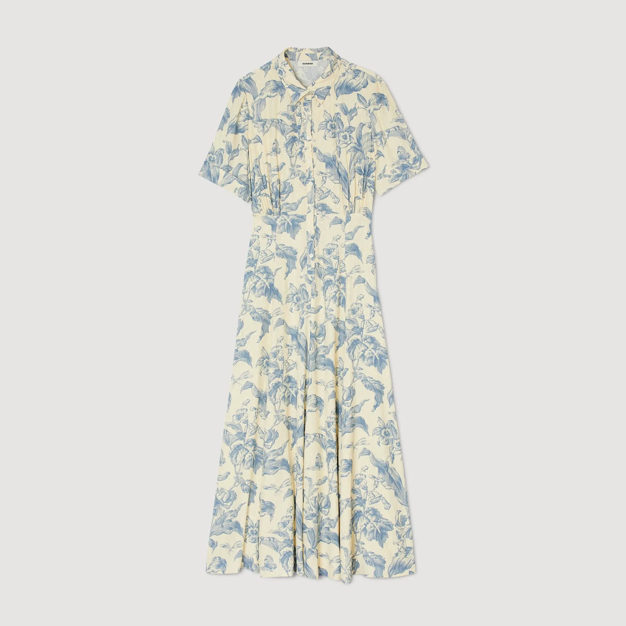 Robes*SANDRO Robe Chemise Fleurie Ecru / Bleu