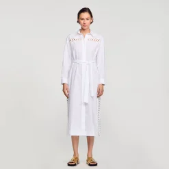Robes*SANDRO Robe Chemise Longue blanc