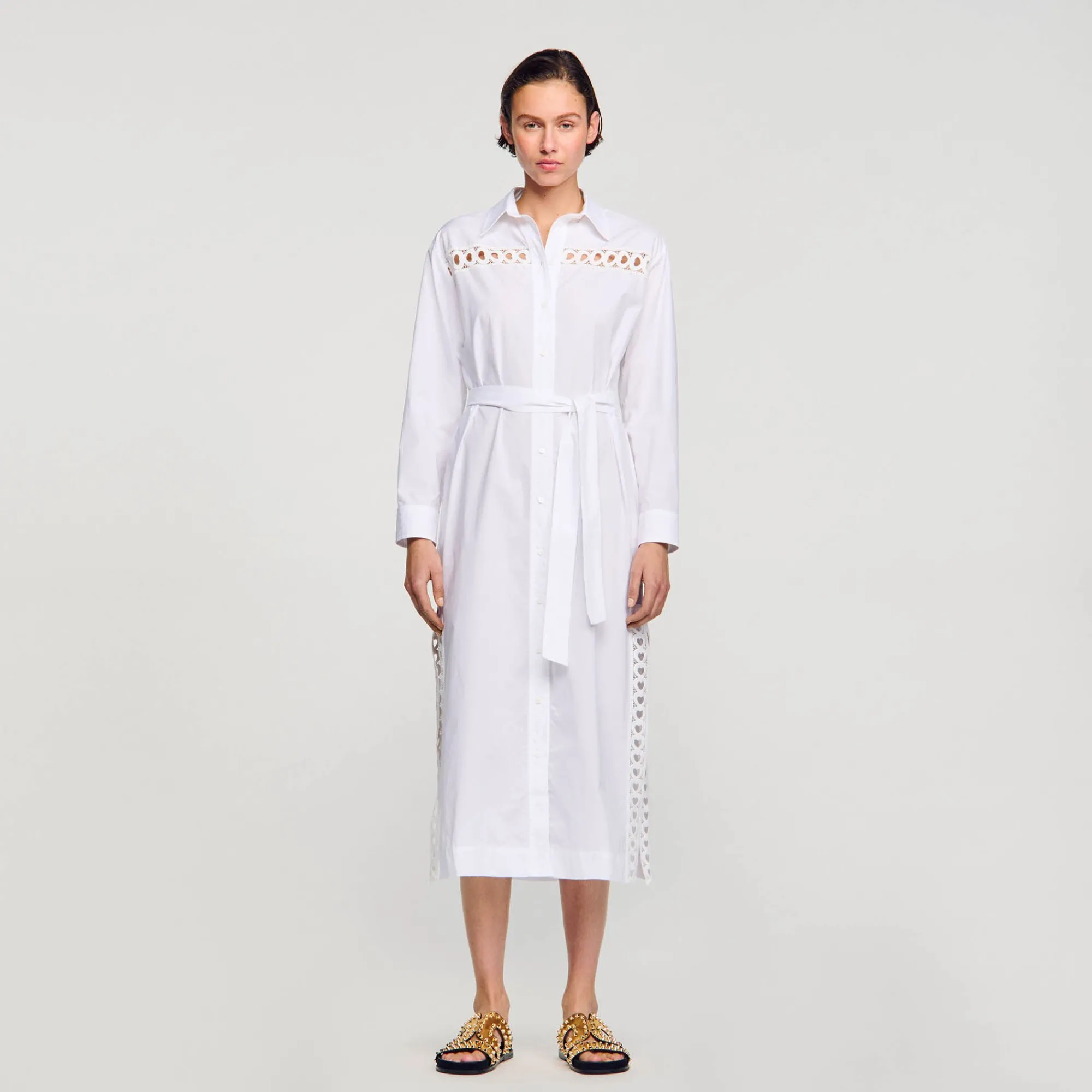 Robes*SANDRO Robe Chemise Longue blanc
