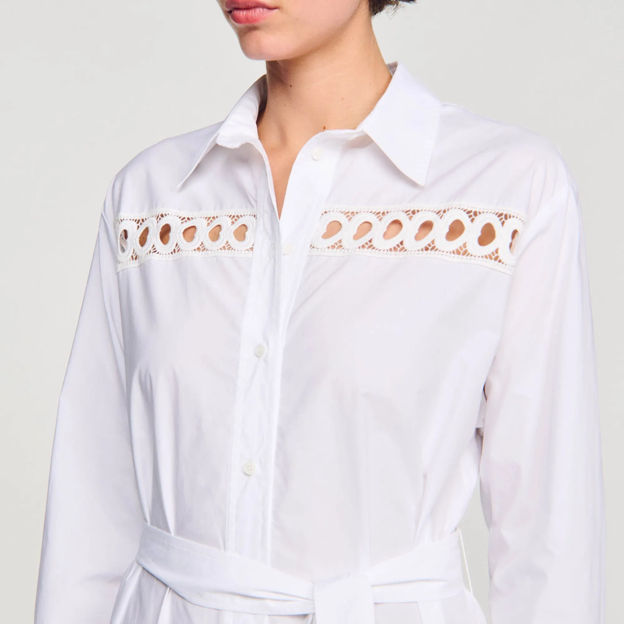 Robes*SANDRO Robe Chemise Longue blanc