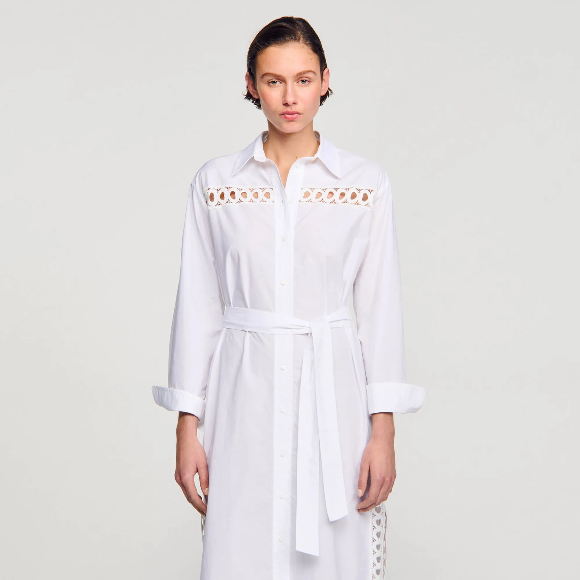 Robes*SANDRO Robe Chemise Longue blanc