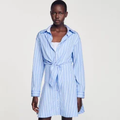 Robes*SANDRO Robe Chemise Nouée à Rayures Bleu / Blanc