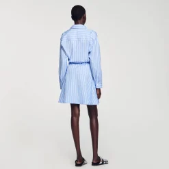 Robes*SANDRO Robe Chemise Nouée à Rayures Bleu / Blanc