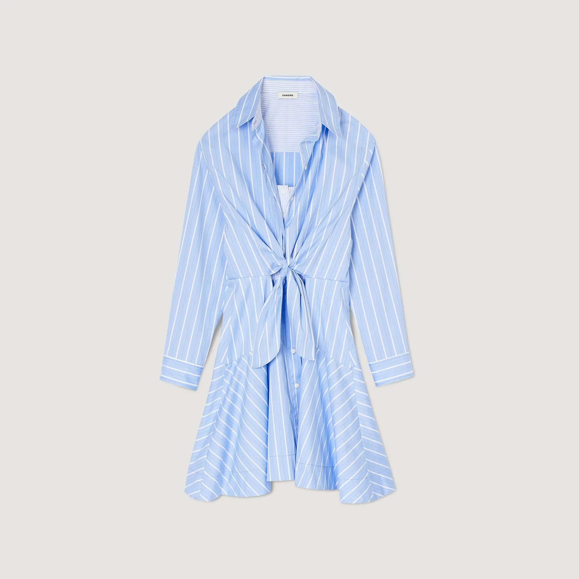 Robes*SANDRO Robe Chemise Nouée à Rayures Bleu / Blanc