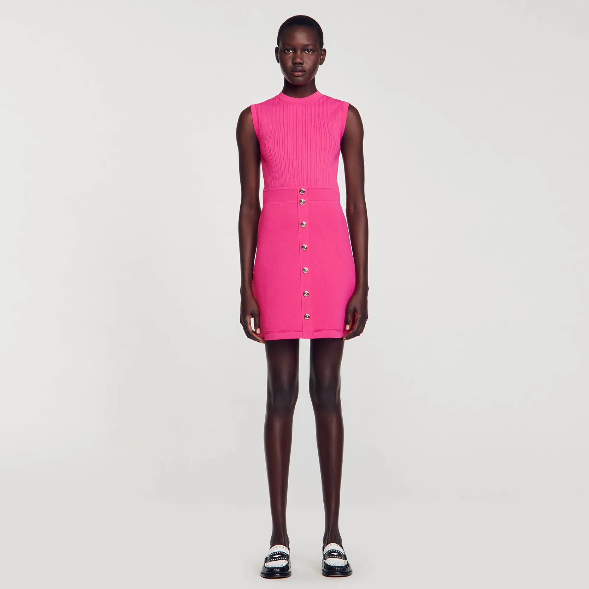 Robes*SANDRO Robe Courte à Boutons Fushia