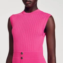 Robes*SANDRO Robe Courte à Boutons Fushia