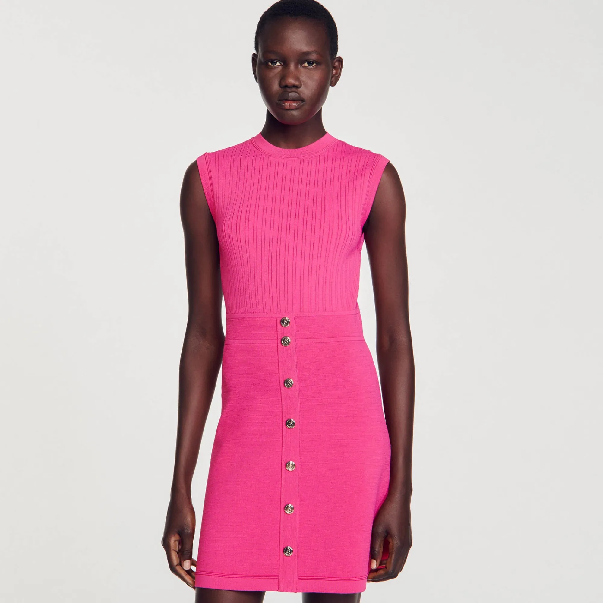 Robes*SANDRO Robe Courte à Boutons Fushia