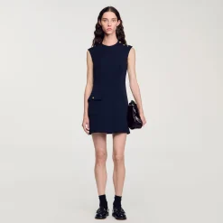 Robes*SANDRO Robe Courte à Boutons Marine