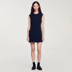 Robes*SANDRO Robe Courte à Boutons Marine