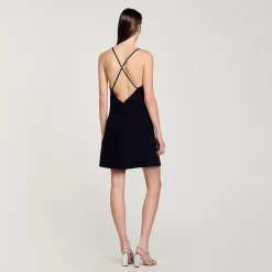Robes*SANDRO Robe Courte à Bretelles Strassées Noir