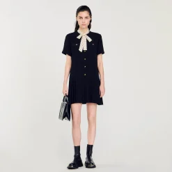 Robes*SANDRO Robe Courte à Cravate Pois Noir