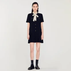 Robes*SANDRO Robe Courte à Cravate Pois Noir
