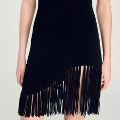 Robes*SANDRO Robe Courte à Franges Noir