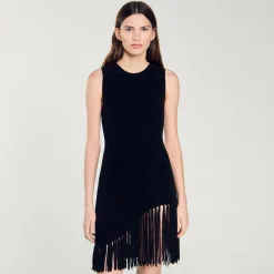 Robes*SANDRO Robe Courte à Franges Noir