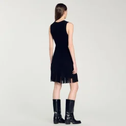 Robes*SANDRO Robe Courte à Franges Noir