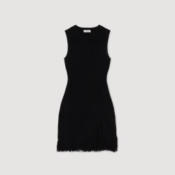 Robes*SANDRO Robe Courte à Franges Noir