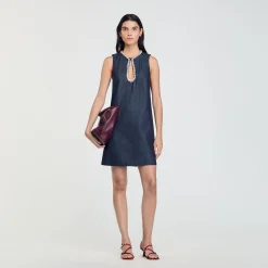 Robes*SANDRO Robe Courte à Strass Bleu brut