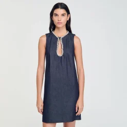Robes*SANDRO Robe Courte à Strass Bleu brut
