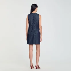 Robes*SANDRO Robe Courte à Strass Bleu brut