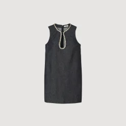 Robes*SANDRO Robe Courte à Strass Bleu brut