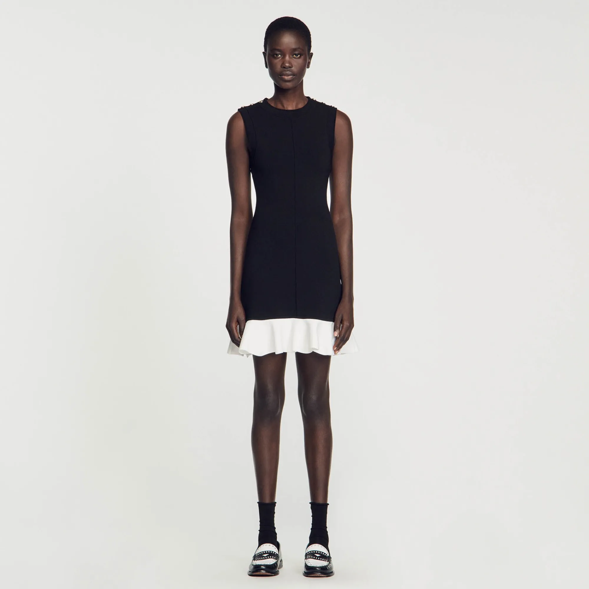Robes*SANDRO Robe Courte Bicolore Noir