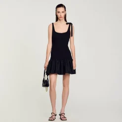 Robes*SANDRO Robe Courte Bimatières Noir