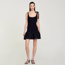 Robes*SANDRO Robe Courte Bimatières Noir