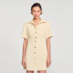 Robes*SANDRO Robe Courte Boutonnée Beige