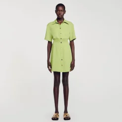 Robes*SANDRO Robe Courte Boutonnée Vert Olive