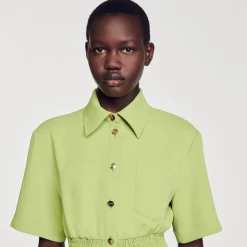 Robes*SANDRO Robe Courte Boutonnée Vert Olive