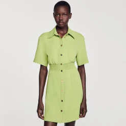 Robes*SANDRO Robe Courte Boutonnée Vert Olive