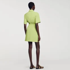 Robes*SANDRO Robe Courte Boutonnée Vert Olive