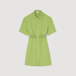 Robes*SANDRO Robe Courte Boutonnée Vert Olive