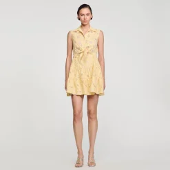 Robes*SANDRO Robe Courte Brodée Vanille / Beige