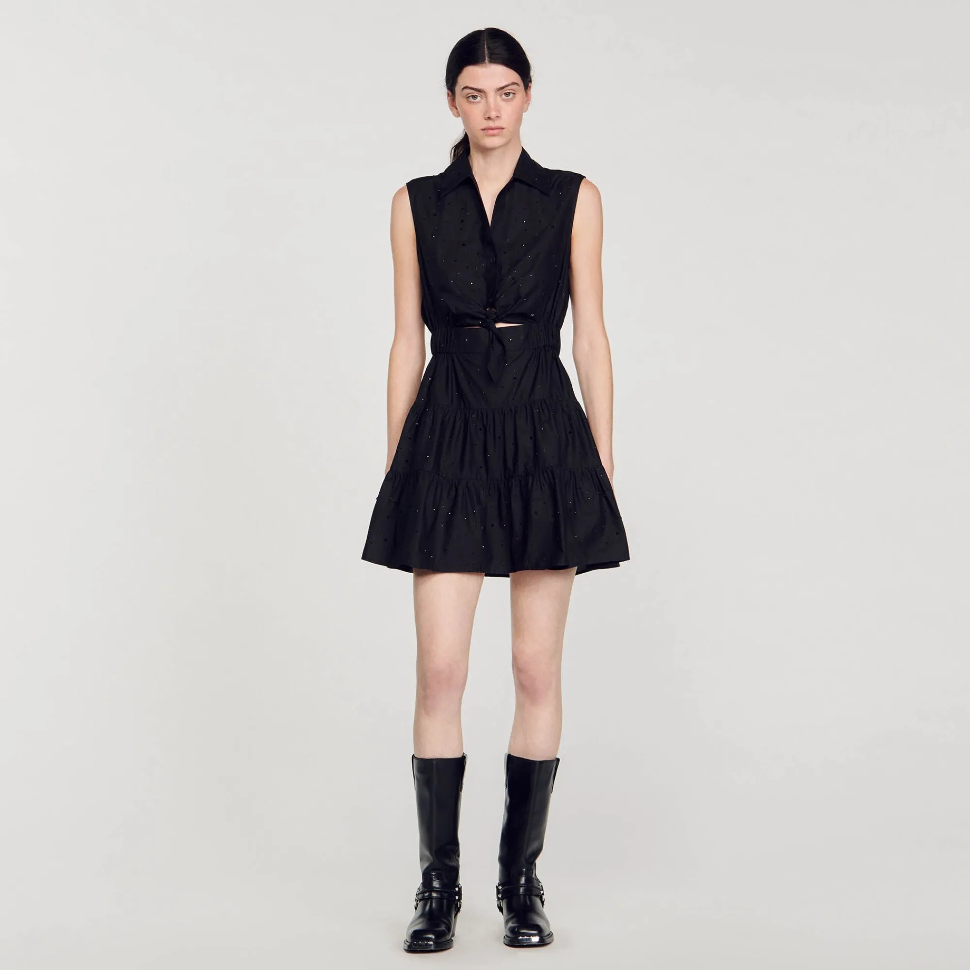 Robes*SANDRO Robe Courte Drapée Et Strassée Noir
