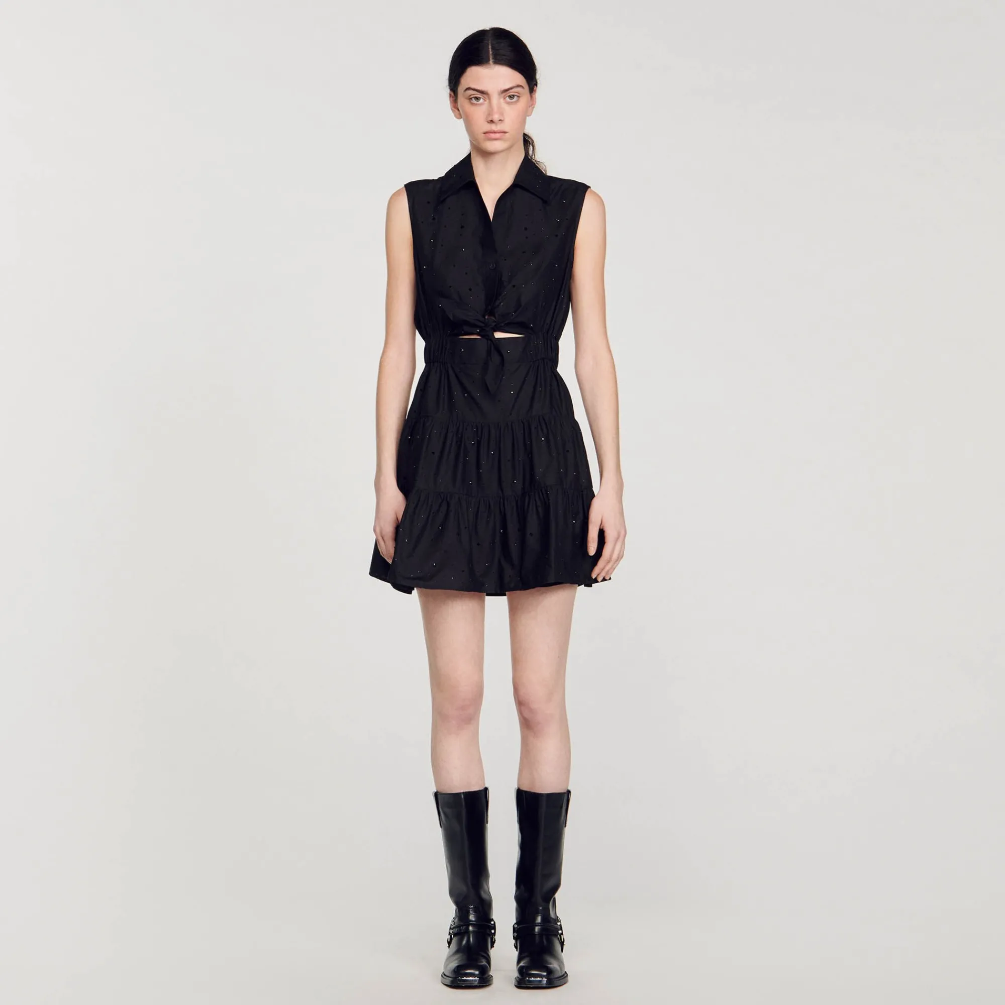 Robes*SANDRO Robe Courte Drapée Et Strassée Noir