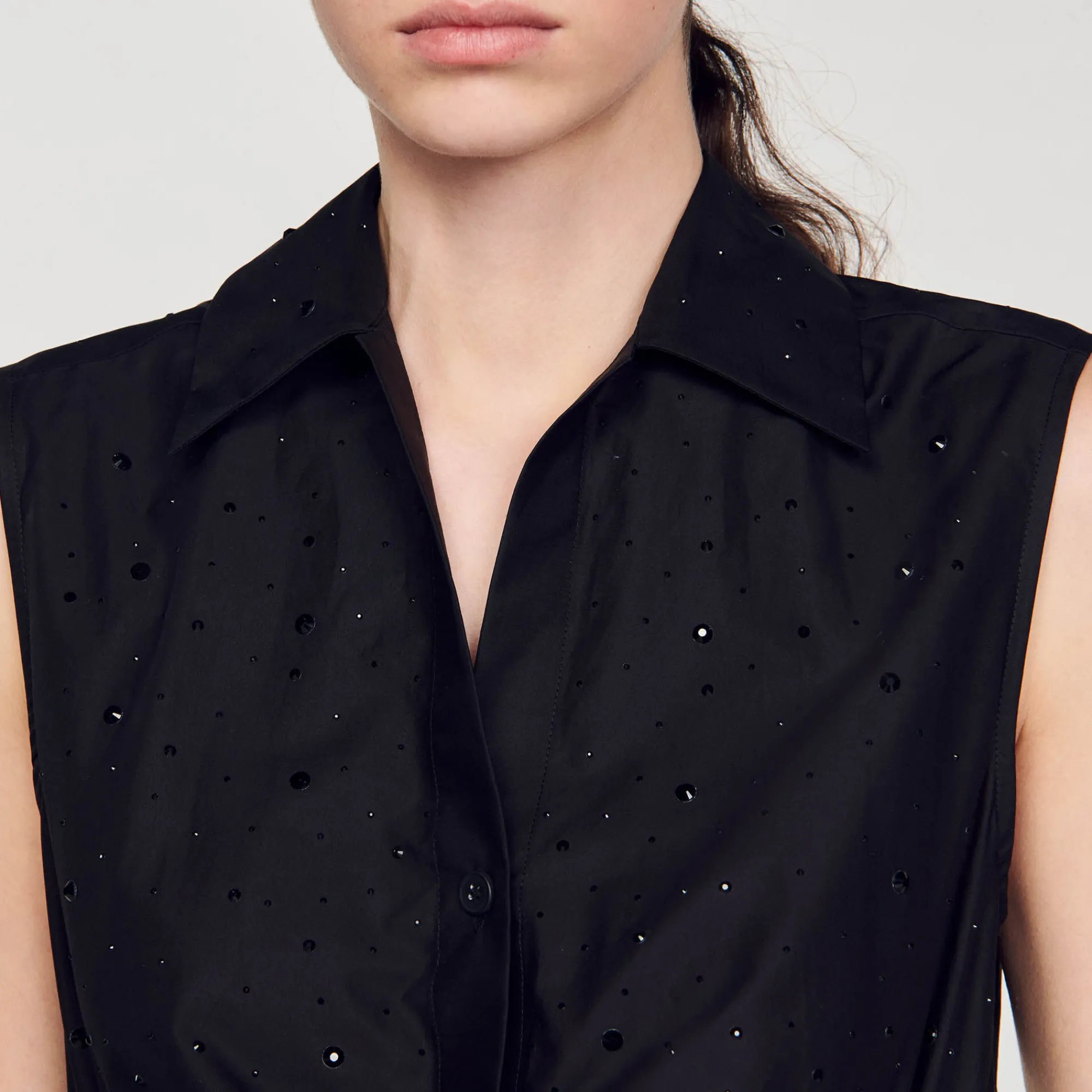 Robes*SANDRO Robe Courte Drapée Et Strassée Noir