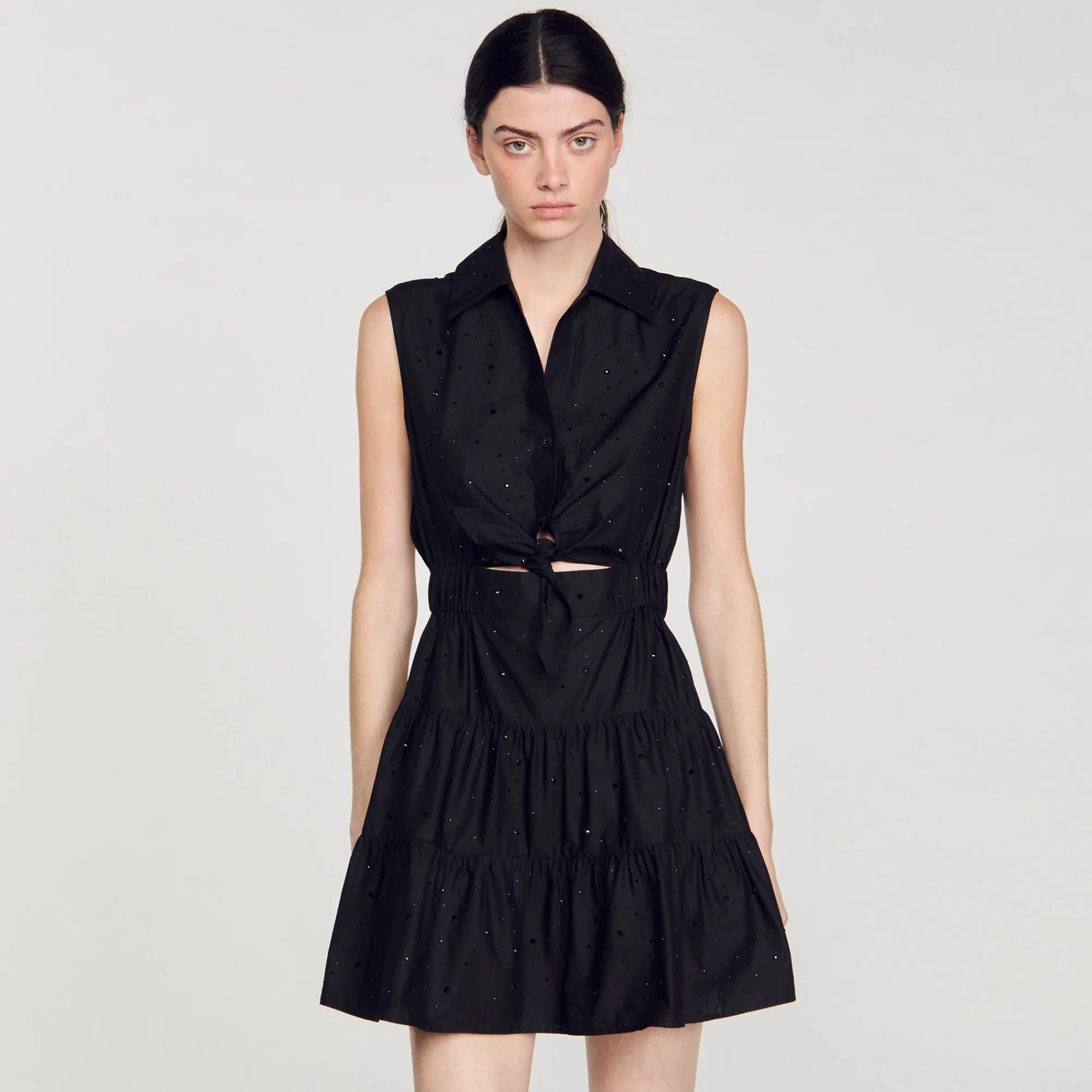 Robes*SANDRO Robe Courte Drapée Et Strassée Noir